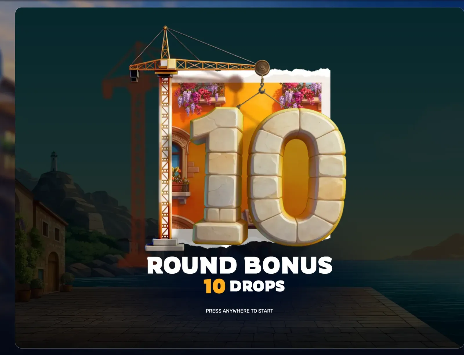 Schermata ROUND BONUS 10 DROPS di Tower Rush 2, all’inizio del Bonus Round